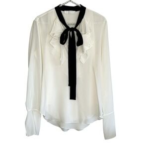 Chloe Silk Tie Neck Blouse Top 38 Medium Milk Cream Designer Luxury Ruffle 2016